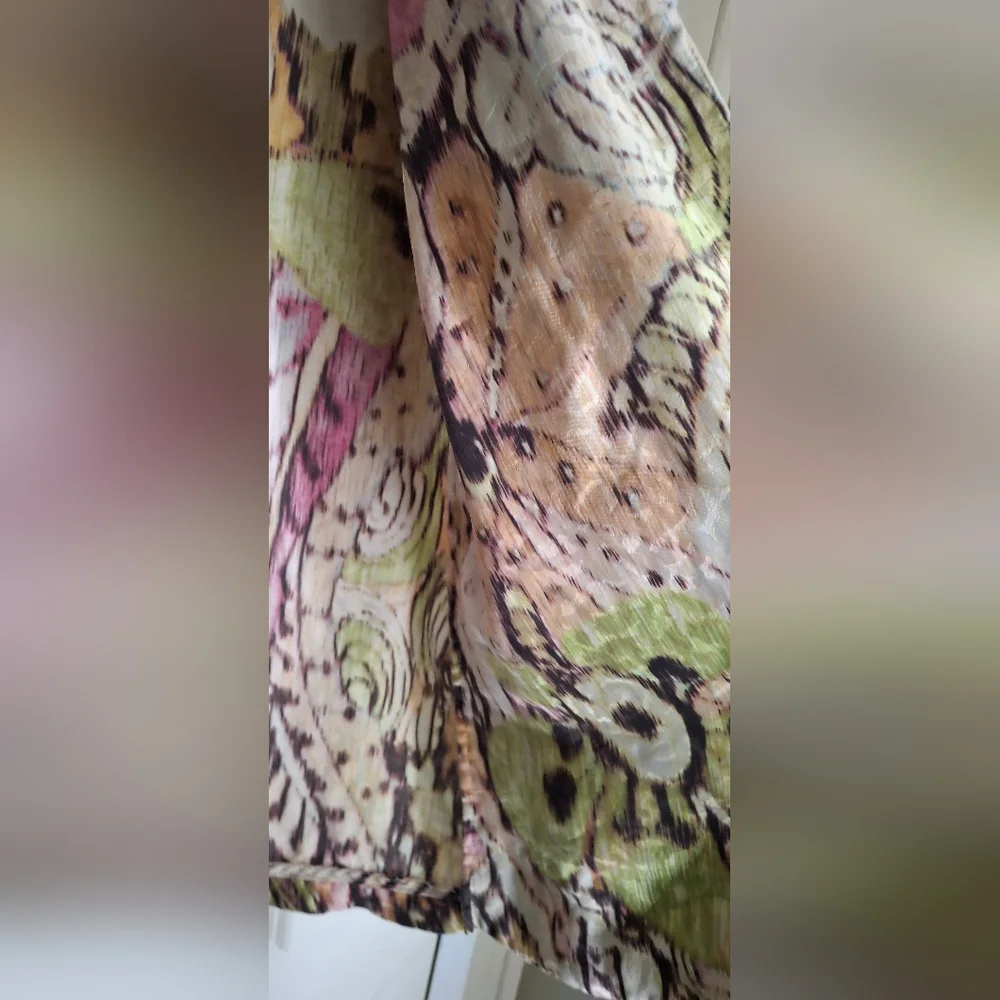 Chicos Womens Sweater Silk Multicolor Floral Open Front Blazer Lightweight Sz 1